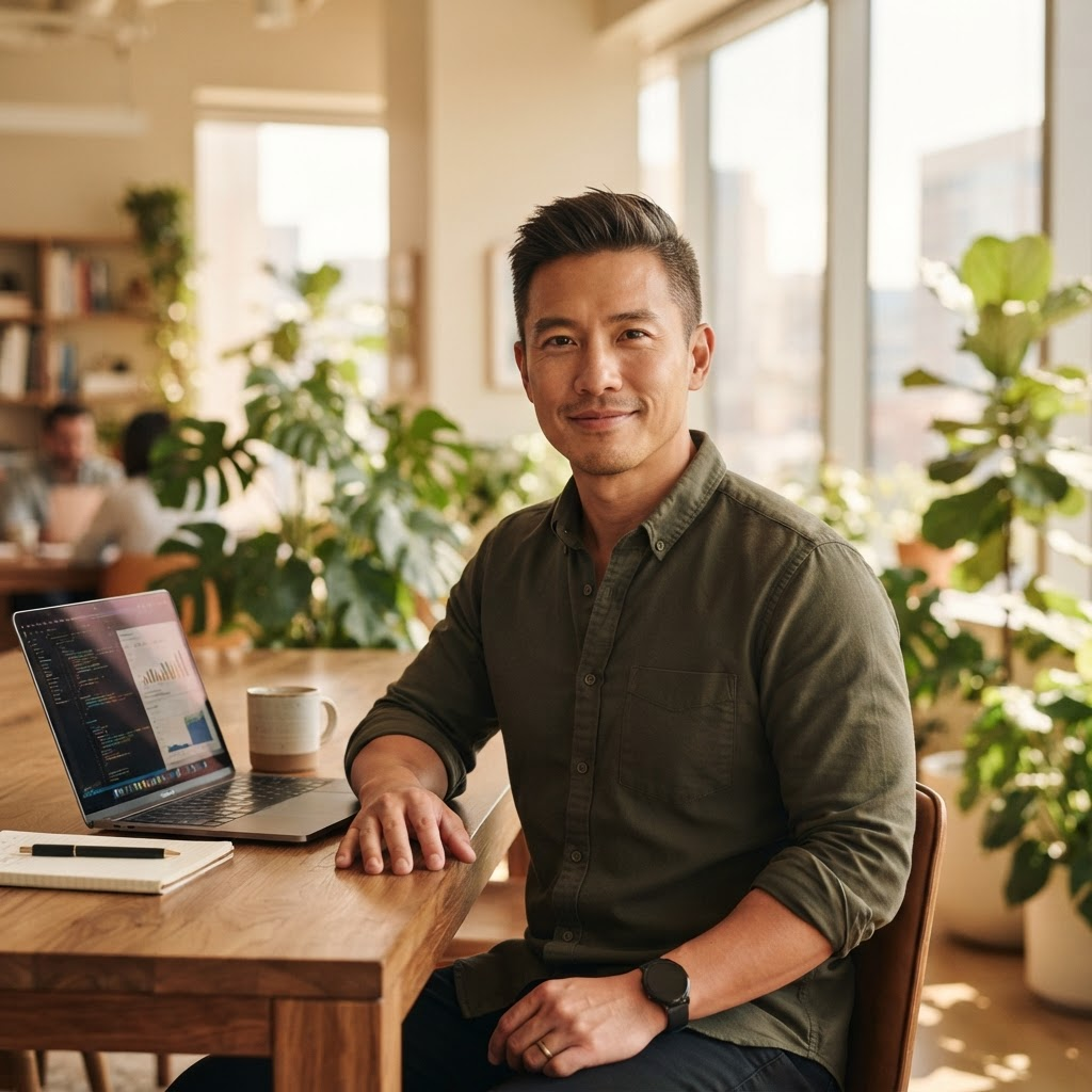 Your dedicated AI solutions architect working at a laptop
