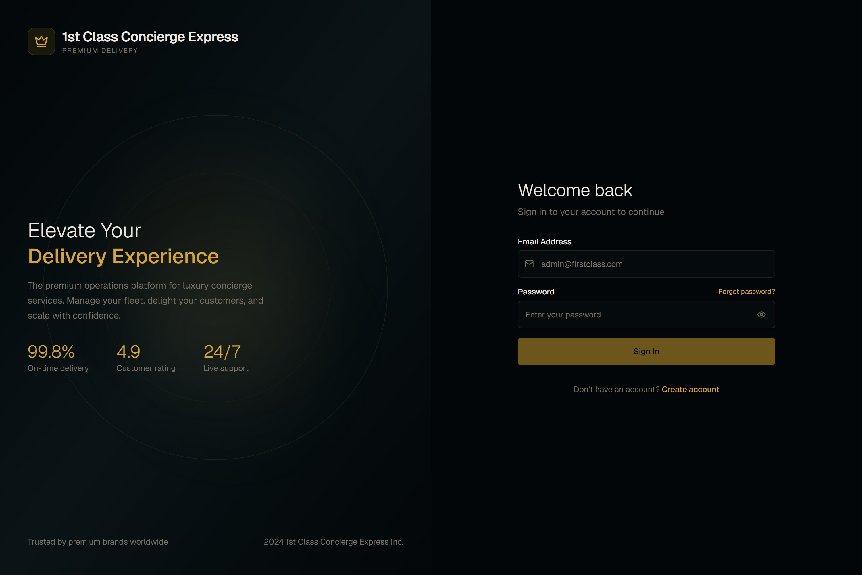 1st Class Concierge interface