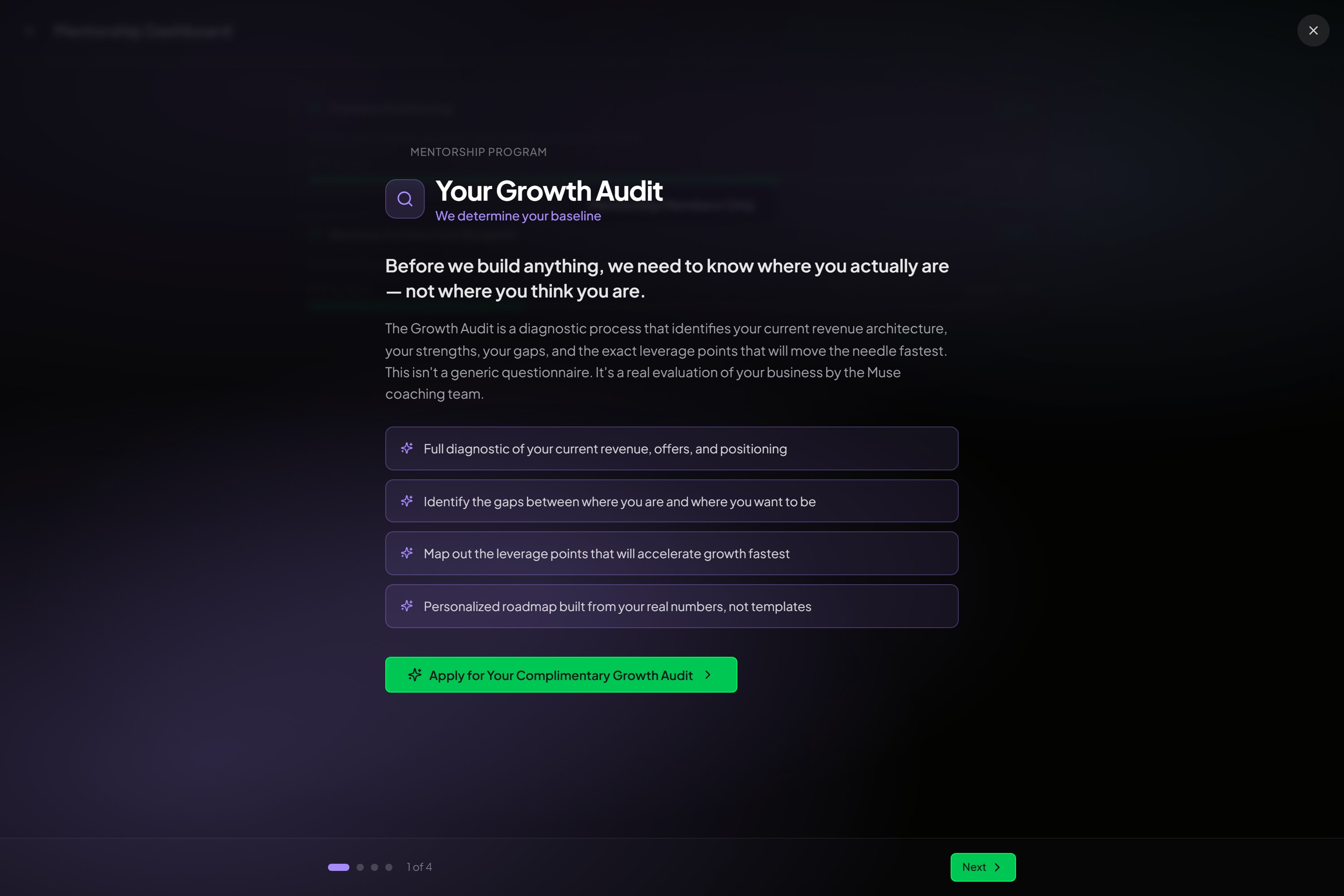MNTR — The Growth Audit walkthrough, step one of four.